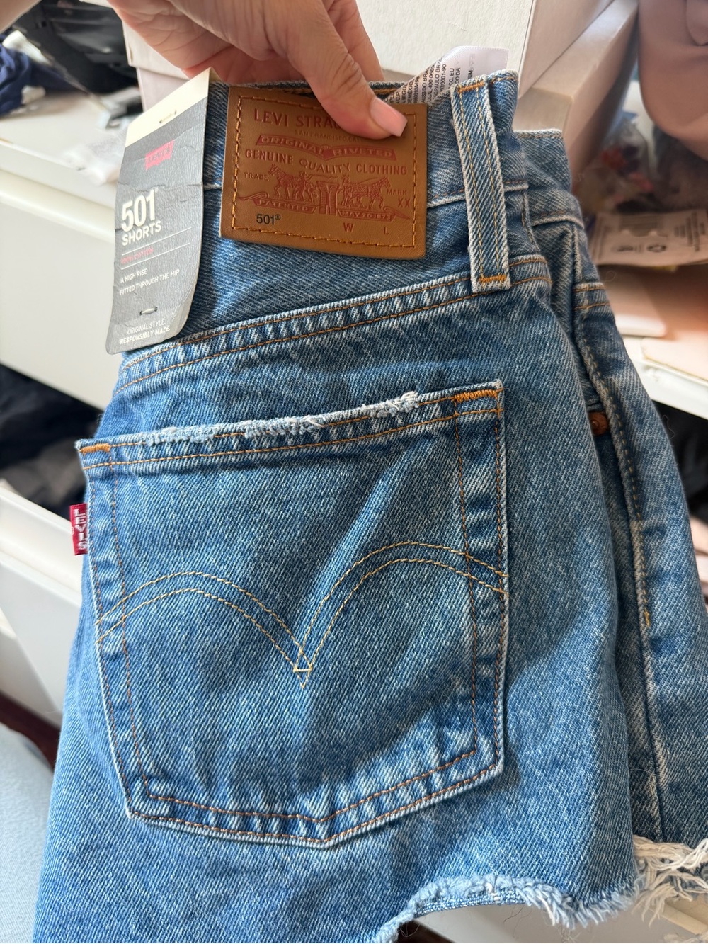 Levi's 501 Jean Shorts in Light Blue Denim